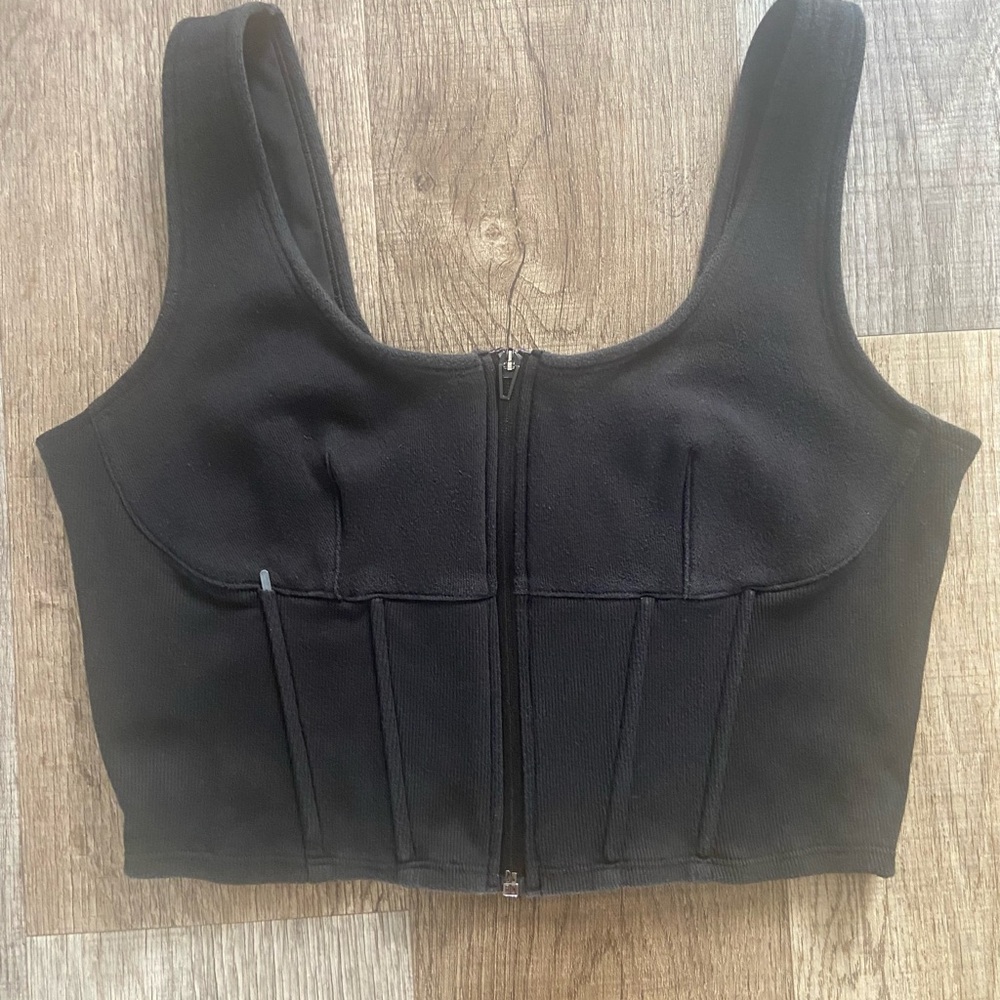Victoria Secret cotton Black Zip-Up corset Crop Top